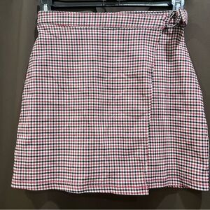 Hollister Plaid Faux Wrap Ultra High-Rise Mini Skirt S, Red/Navy Plaid